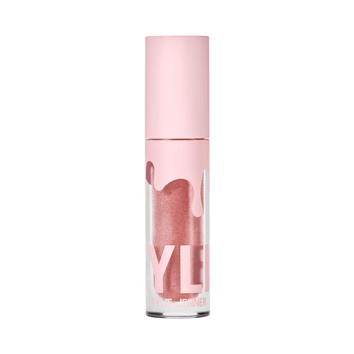 Kylie Cosmetics High Liquid Lip Gloss in shade Damn Gina, glossy peachy nude lip gloss displayed in a tube.