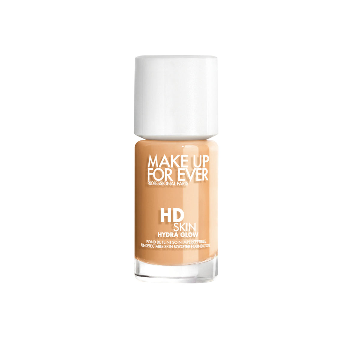 MAKE UP FOR EVER HD Skin Hydra Glow Foundation in shade 2Y32 Warm Caramel, featuring the liquid foundation bottle with applicator.