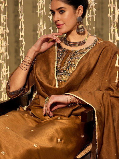 Indyancart IE Floral Embroidered Regular Mirror Work Kurta With Trousers & Dupatta