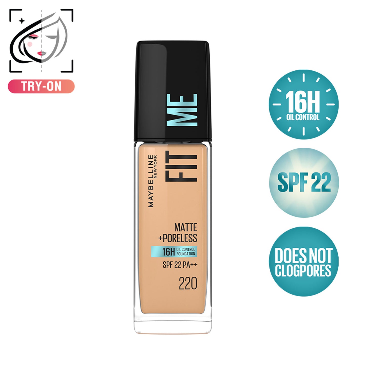Maybelline New York Fit Me Matte+Poreless 16H Oil Control Foundation with SPF 22 - 115 Ivory - 220 Natural Beige