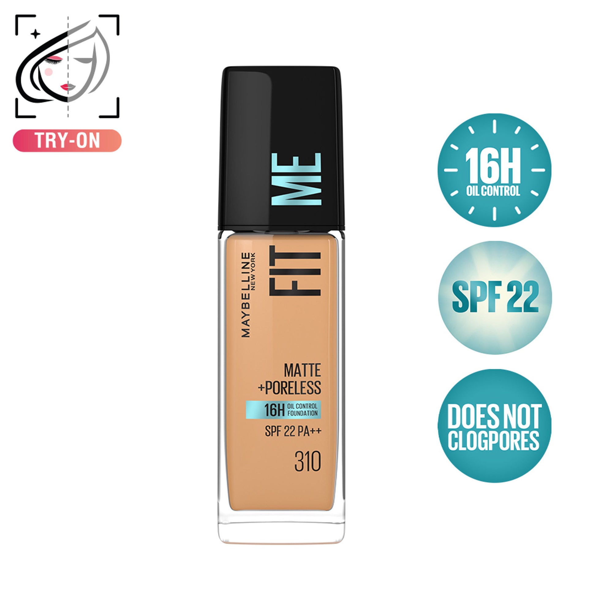 Maybelline New York Fit Me Matte+Poreless 16H Oil Control Foundation with SPF 22 - 115 Ivory - 310 Sun Beige