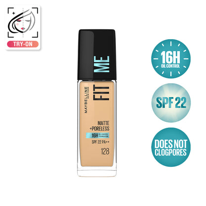 Maybelline New York Fit Me Matte+Poreless 16H Oil Control Foundation with SPF 22 - 115 Ivory - 128 Warm Nude