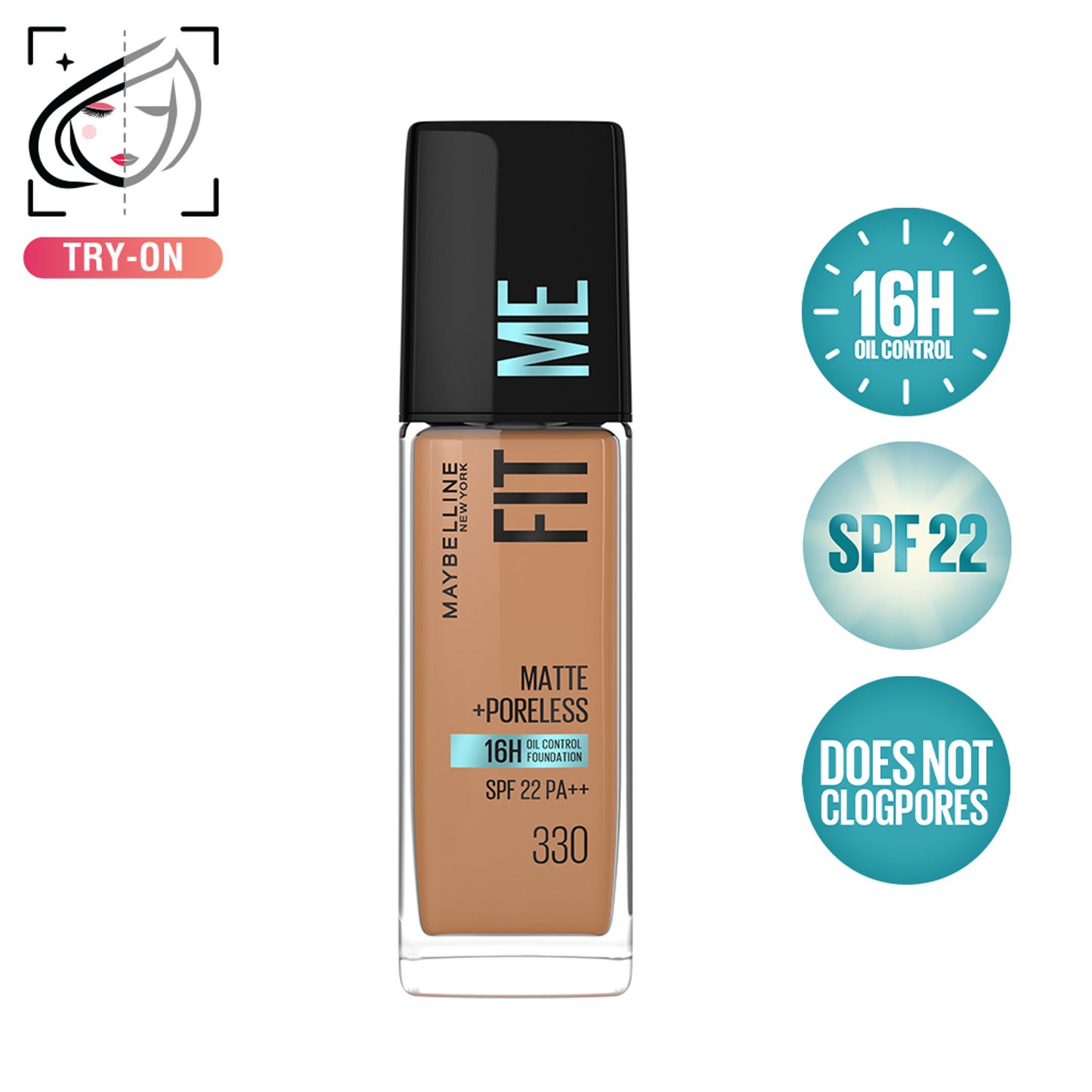 Maybelline New York Fit Me Matte+Poreless 16H Oil Control Foundation with SPF 22 - 115 Ivory - 330 Toffee