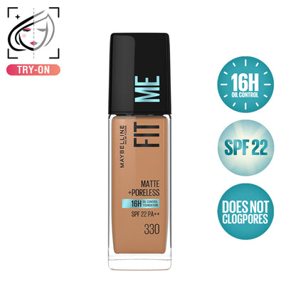 Maybelline New York Fit Me Matte+Poreless 16H Oil Control Foundation with SPF 22 - 115 Ivory - 330 Toffee