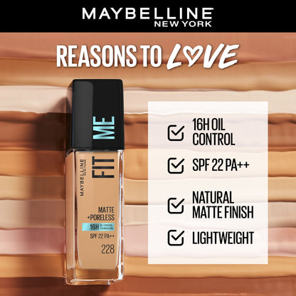 Maybelline New York Fit Me Matte+Poreless 16H Oil Control Foundation with SPF 22 - 115 Ivory - 330 Toffee