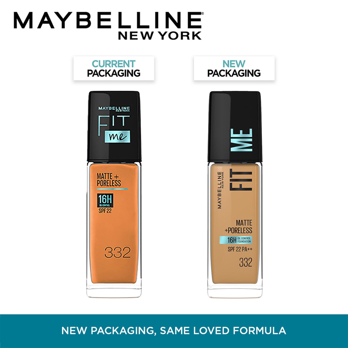 Maybelline New York Fit Me Matte+Poreless 16H Oil Control Foundation with SPF 22 - 115 Ivory - 332 Golden Caramel