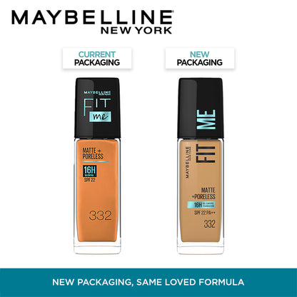 Maybelline New York Fit Me Matte+Poreless 16H Oil Control Foundation with SPF 22 - 115 Ivory - 332 Golden Caramel