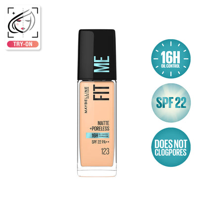 Maybelline New York Fit Me Matte+Poreless 16H Oil Control Foundation with SPF 22 - 115 Ivory - 123 Soft Nude