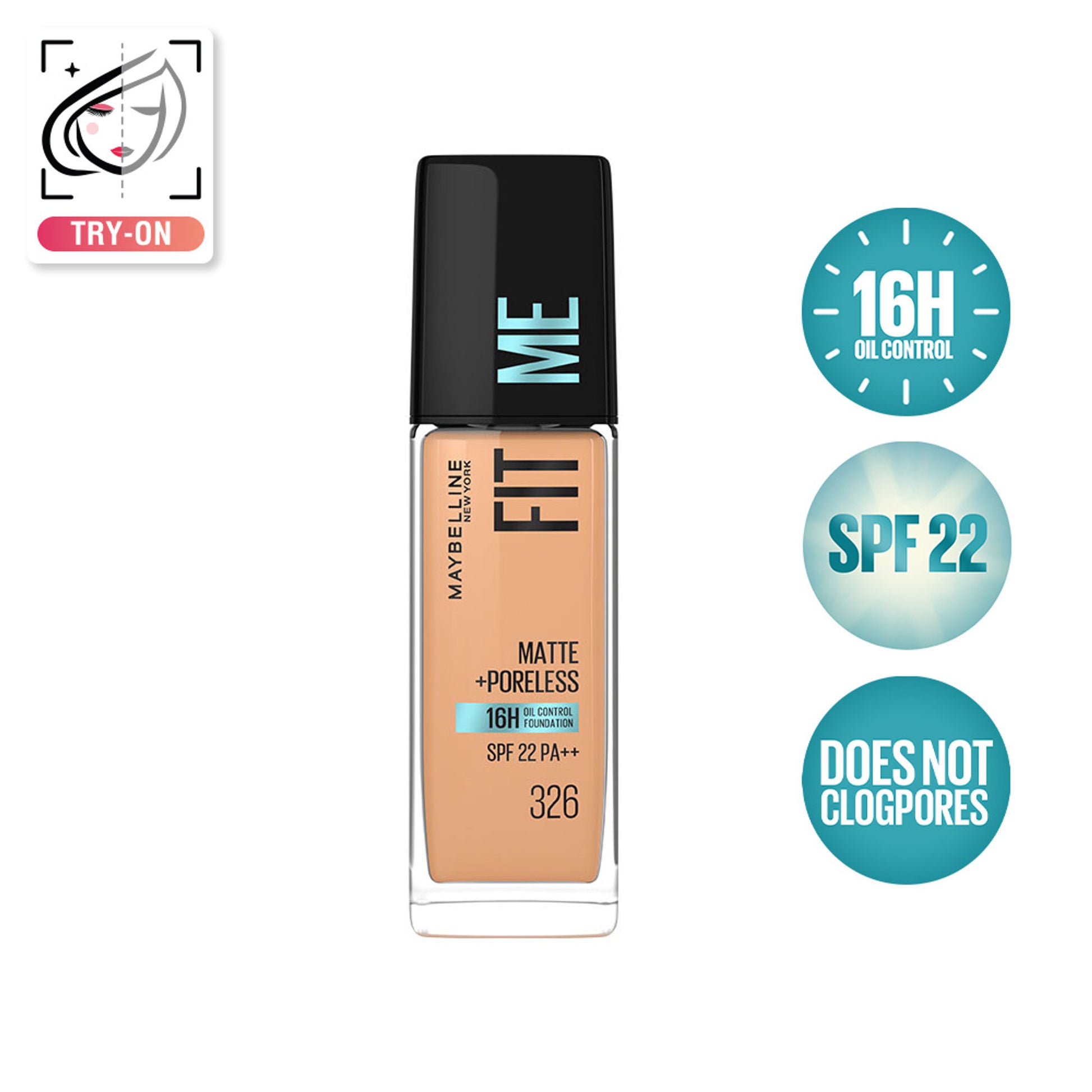 Maybelline New York Fit Me Matte+Poreless 16H Oil Control Foundation with SPF 22 - 115 Ivory - 326 Warm Tan