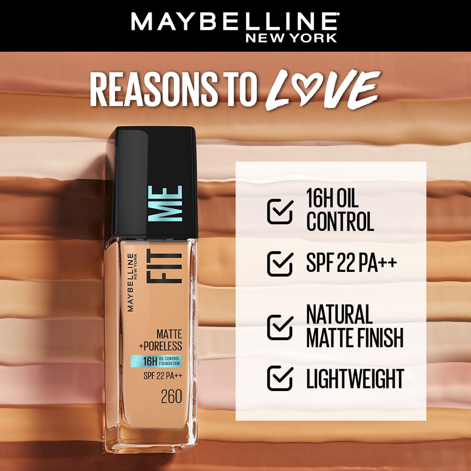 Maybelline New York Fit Me Matte+Poreless 16H Oil Control Foundation with SPF 22 - 115 Ivory - 260
