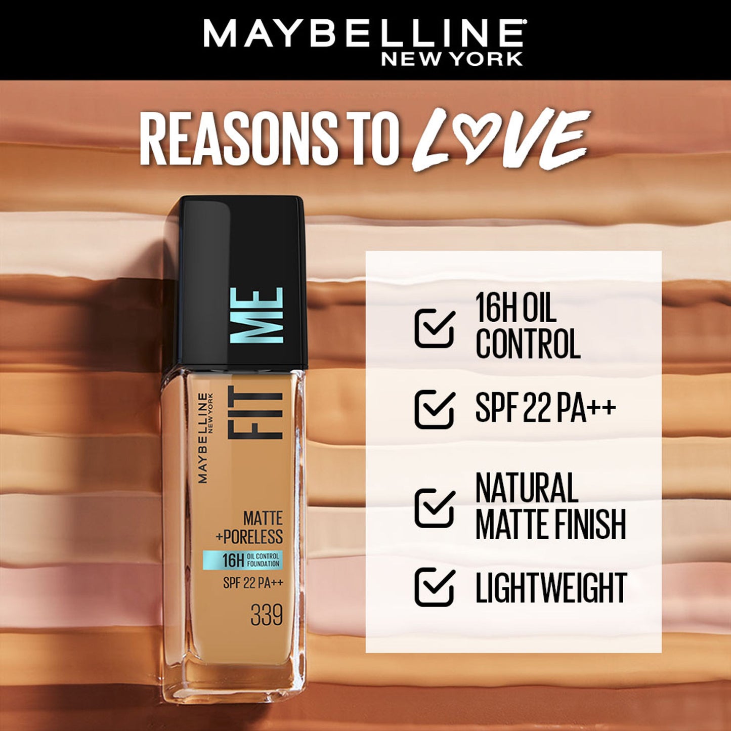 Maybelline New York Fit Me Matte+Poreless 16H Oil Control Foundation with SPF 22 - 115 Ivory - 339