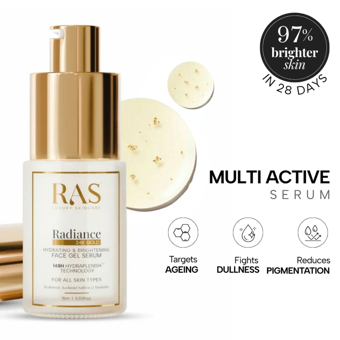 RAS Luxury Oils Radiance 24k Gold Hydrating & Brightening Face Gel Serum