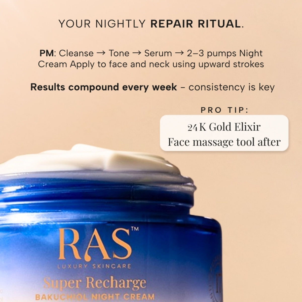 RAS Luxury Oils Super Recharge Night Cream With Bakuchiol & Peptides Deeply Hydrates