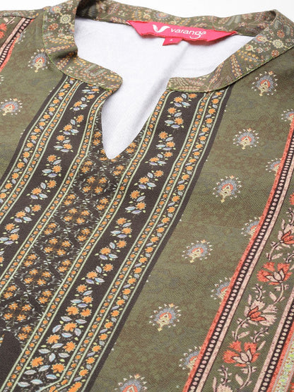 Indyancart VA Women'sEthnic Motif Printed Winter Kurta with Trouser & Dupatta