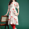 Indyancart IE Floral Printed Puff Sleeves Pure Cotton Kurta