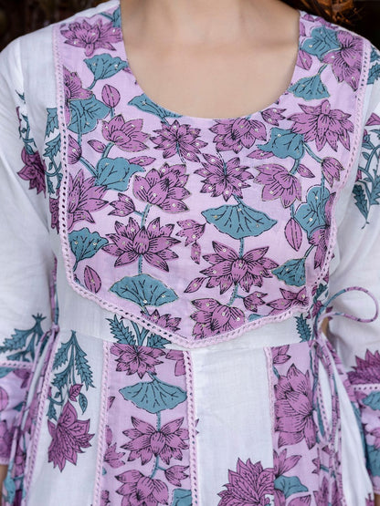 Dhiyona IE Floral Printed Empire Pure Cotton Anarkali Kurta With Trouser & Dupatta