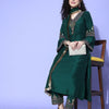 Dhiyona VA Women'sGreen Zari Embroidered Flared Sleeves Kurta with Trouser & Dupatta