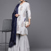 Dhiyona VA Women's Grey & Navy Ethnic Printed Angrakha Pure Cotton Kurta with Sharara & Dupatta