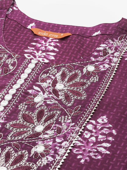 Dhiyona IE Women Floral Printed Mirror Work Kurta