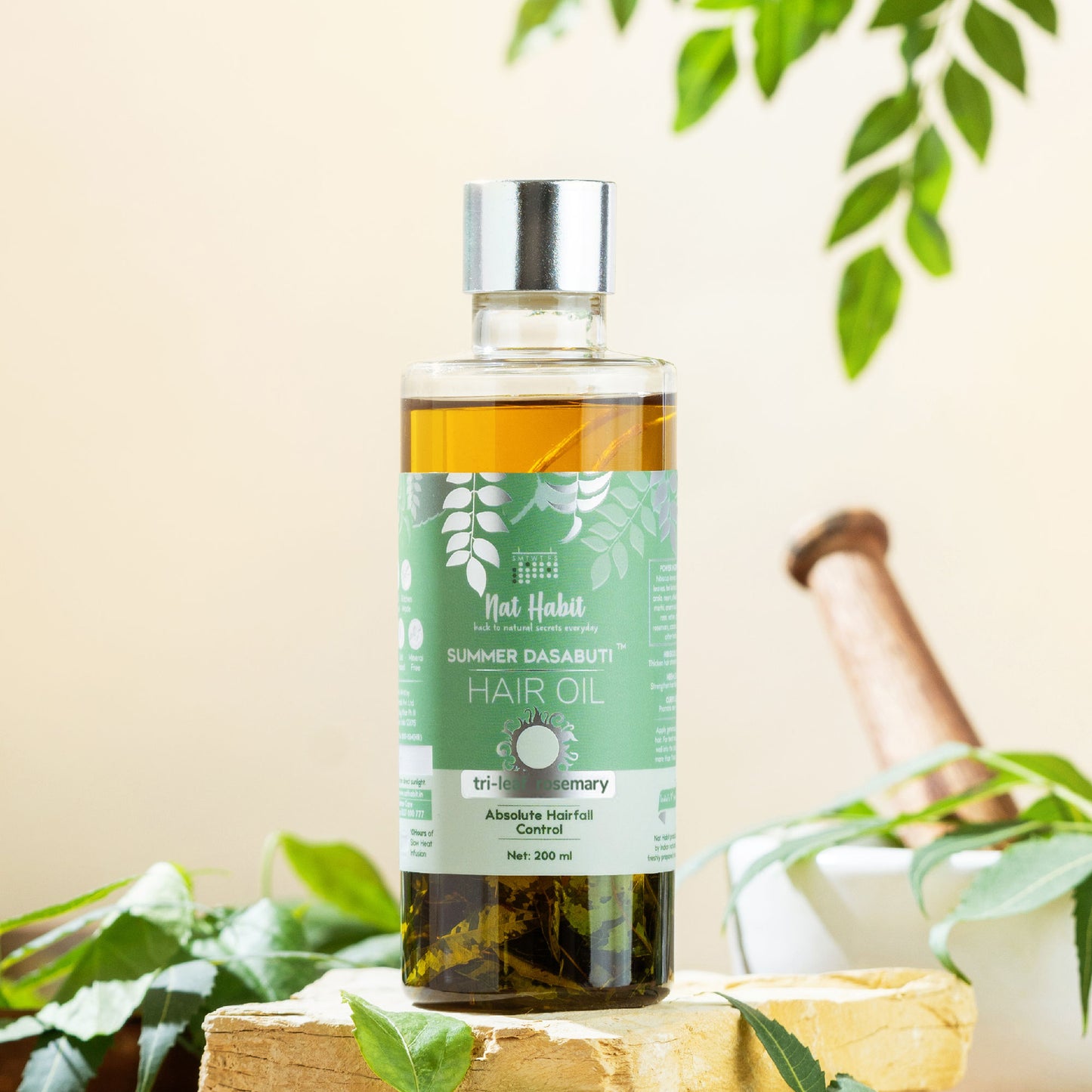 Nat Habit Trileaf Rosemary Hair Fall Control Ayurvedic Hair Oil With Hibiscus, Neem & Curry