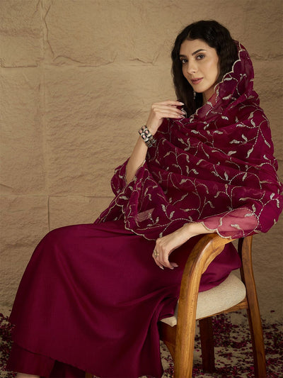 Indyancart VA Women's Solid Kurta with Trousers & Dupatta