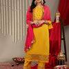 Dhiyona VA Women'sFloral Embroidered Yoke Design Kurta with Trousers & With Dupatta
