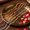 Dhiyona Set Of 6 Rudraksh & Artificial Beads Thread Rakhi With Roli Chawal Chandan Mishri