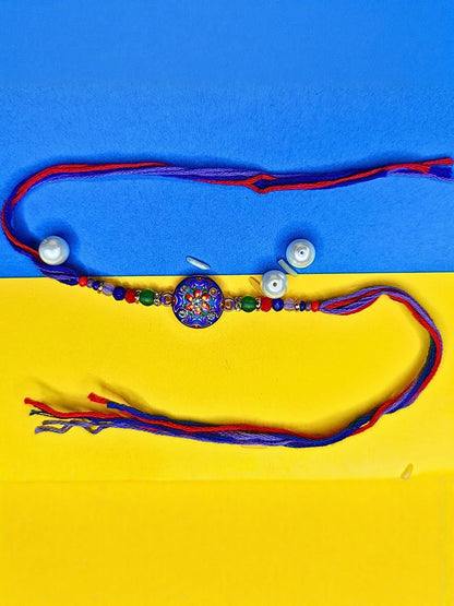 Anouk Set Of 3 Beaded Cotton Thread with AD Stones & Meenakari Designer Rakhi for Brother