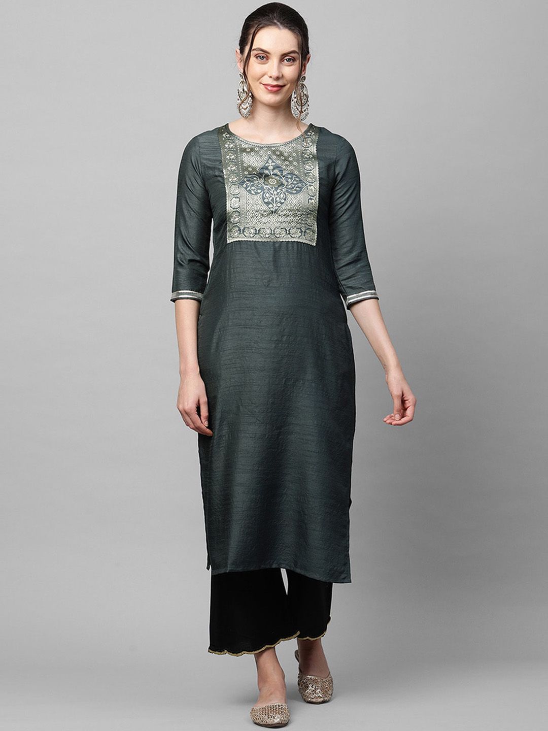 Dhiyona IE Women Grey Yoke Design Kurta