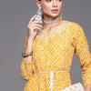 Indyancart IE Floral Printed Notch Neck A-Line Kurta