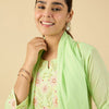 Indyancart IE Women Embroidered Pure Cotton A-Line Kurta with Trousers & With Dupatta