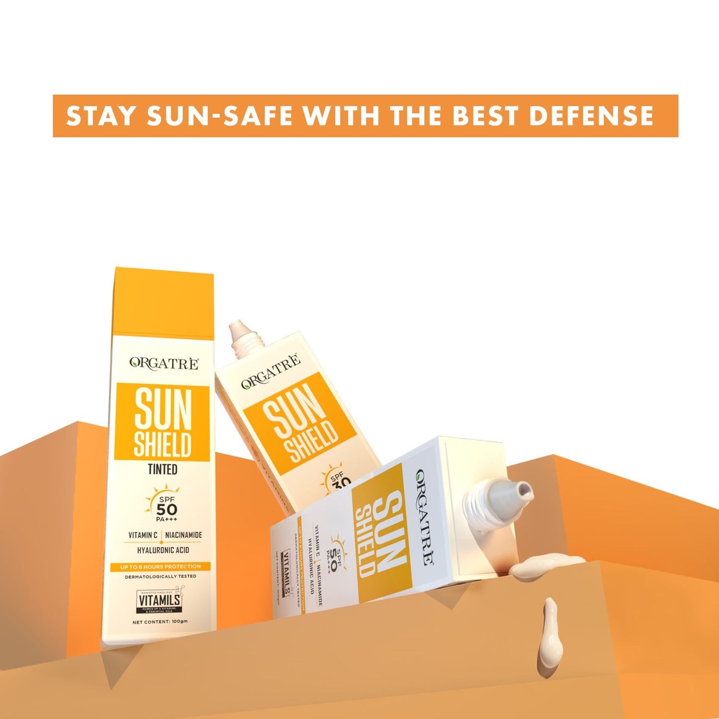 Orgatre Tinted Sunscreen SPF 50 PA+++ With Vit C, Niacinamide & Hyaluronic Acid, UVA/UVB Protection