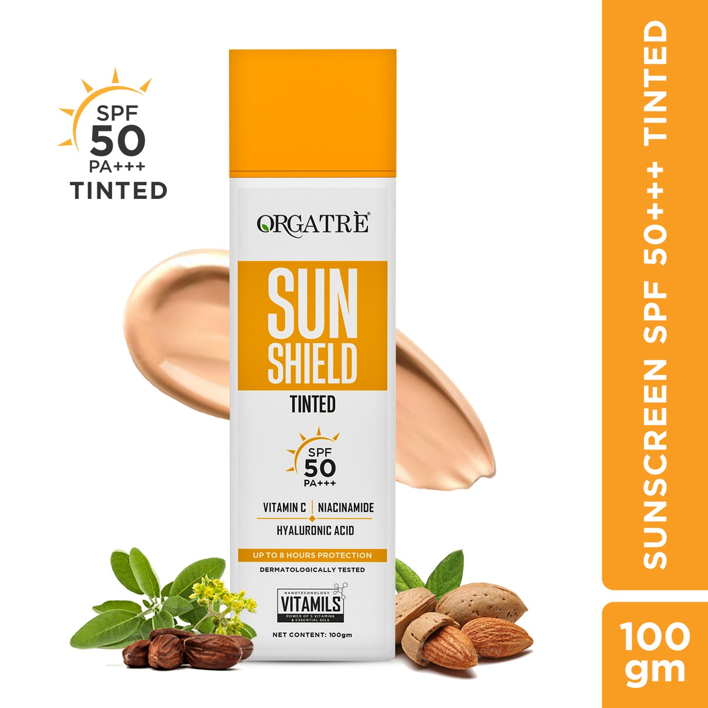 Orgatre Tinted Sunscreen SPF 50 PA+++ Niacinamide & Hyaluronic - Broad Spectrum UV A/B Protection