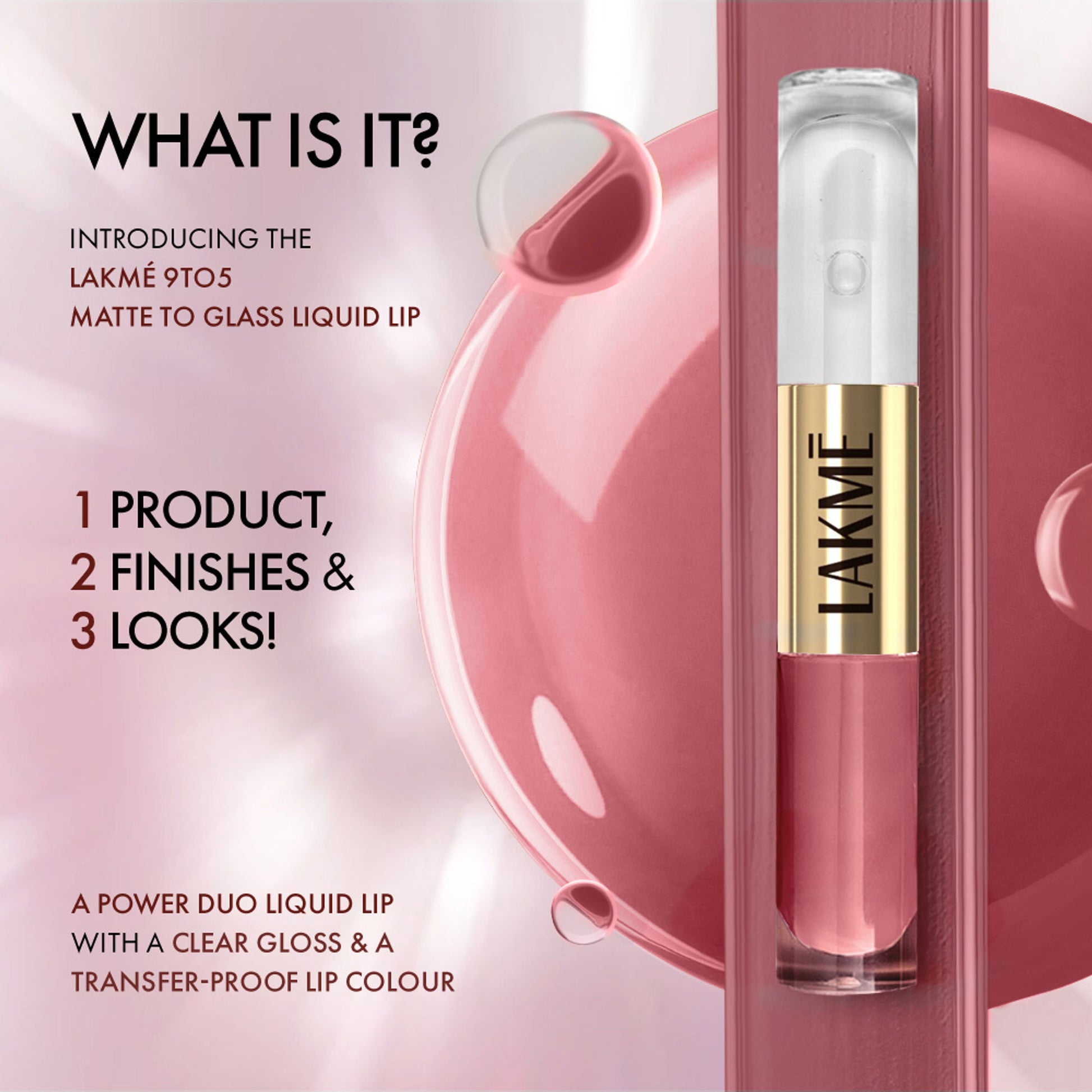 Lakme 9 To 5 Matte To Glass Liquid Lip - Passion Pink