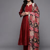 Dhiyona VA Women's Maroon Ethnic Motifs Embroidered Kurta with Trousers & With Dupatta