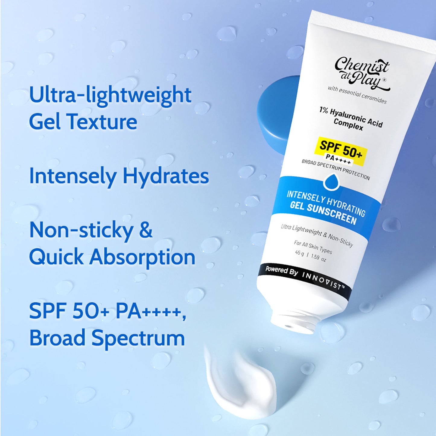 Chemist At Play Intensely Hydrating Gel Sunscreen SPF 50+ I Ultralight, Non-Sticky & Quick-Absorbing