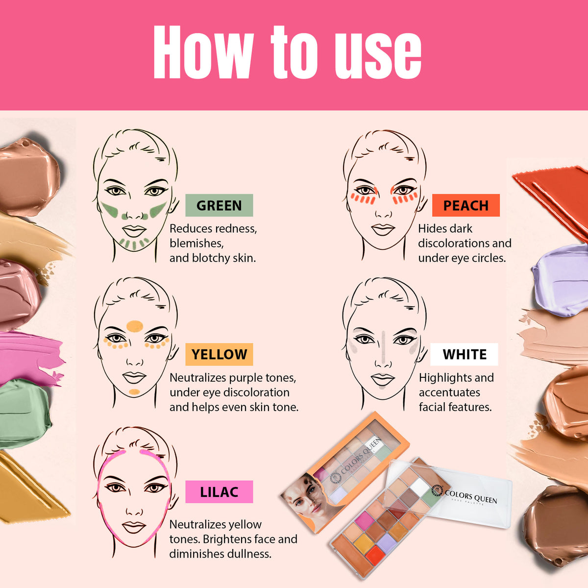 Colors Queen Base Palette with vibrant eyeshadow shades arranged in a sleek palette for versatile makeup looks.