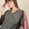 Dhiyona IE Women Solid Embroidered Cotton Kurta with Trousers & Dupatta