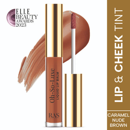 Ras Luxury Oils Oh So Luxe Lip & Cheek Tint Balm with Vitamin E, Shea Butter - Nude Brown