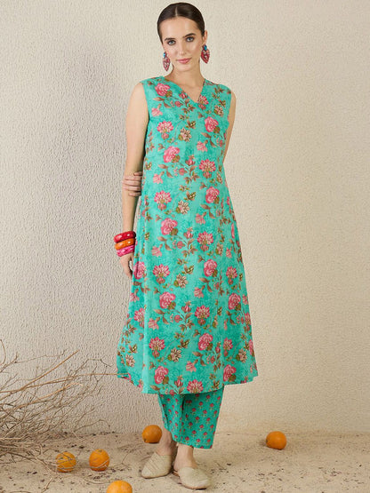Dhiyona IE Printed Pure Cotton Tunic With Trousers Co-Ords