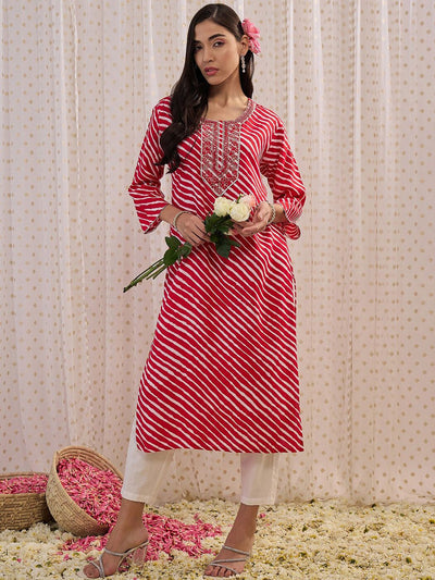 Indyancart IE Leheriya Printed Straight Kurta