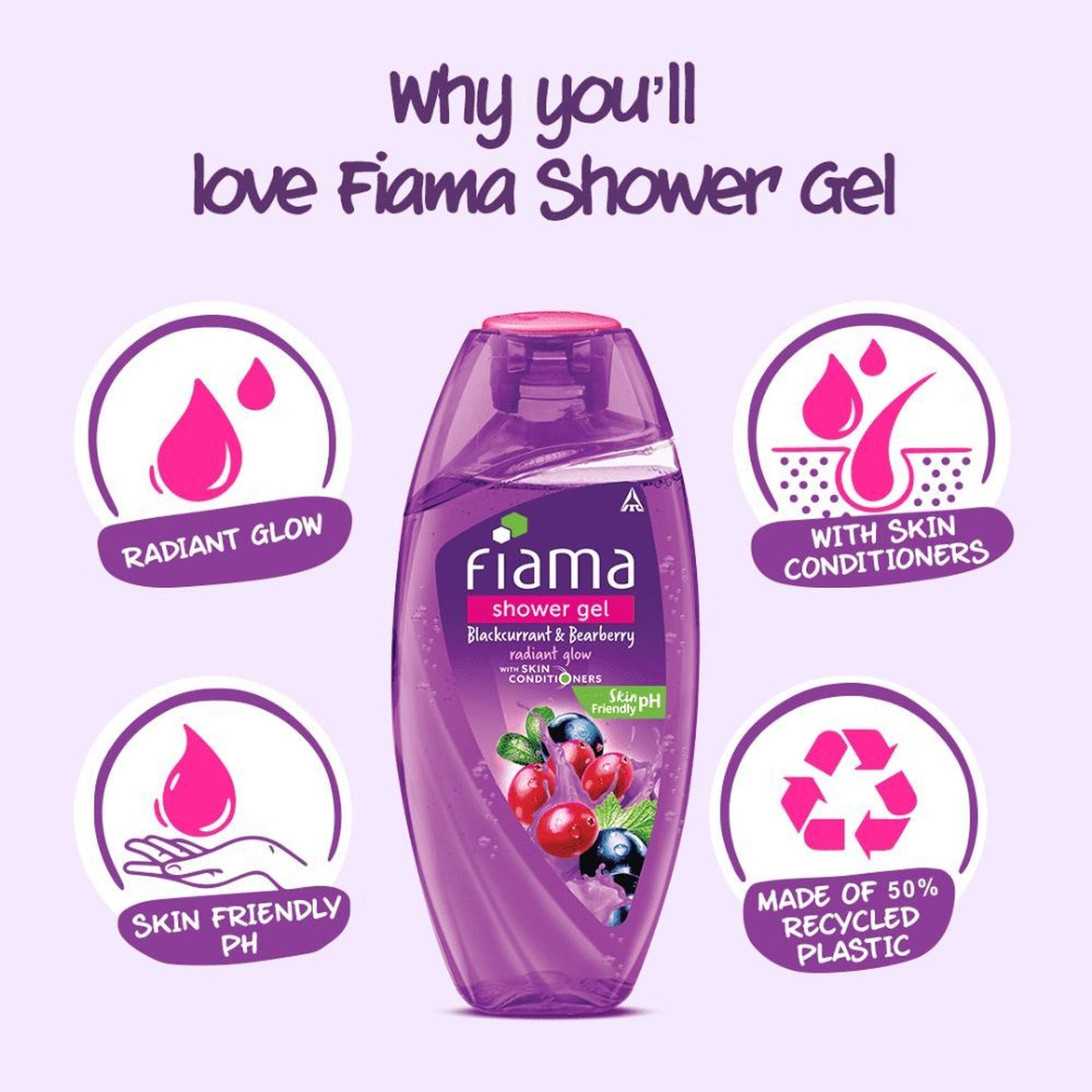 Fiama Shower Gel Blackcurrant & Bearberry Body Wash, Radiant Glowing & Hydrating Skin