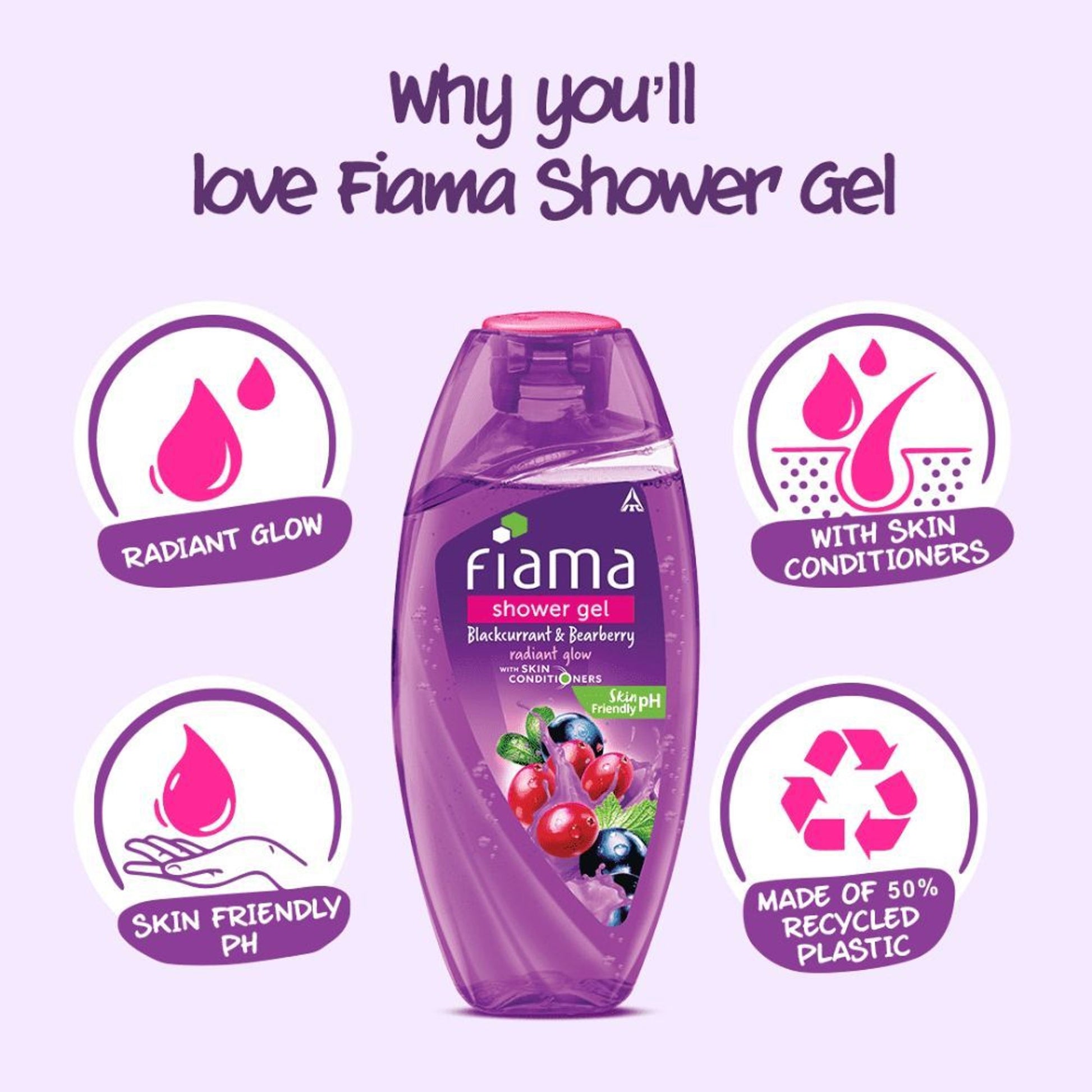 Fiama Shower Gel Blackcurrant & Bearberry Body Wash, Radiant Glowing & Hydrating Skin