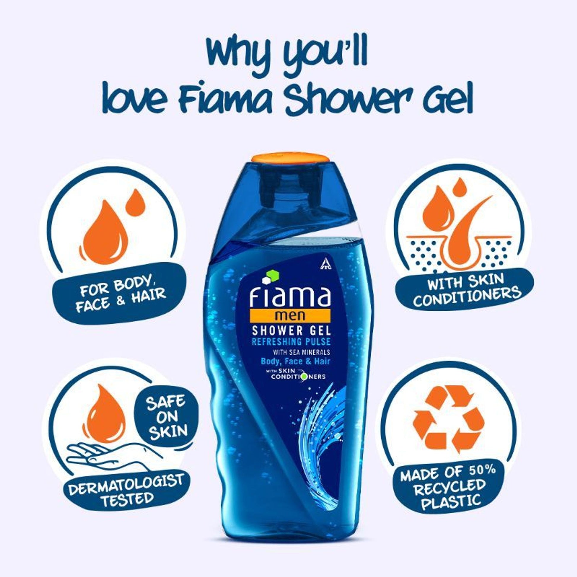 Fiama Men Shower Gel Refreshing Pulse, Body Wash for Fresh Looking Skin with Sea Minerals