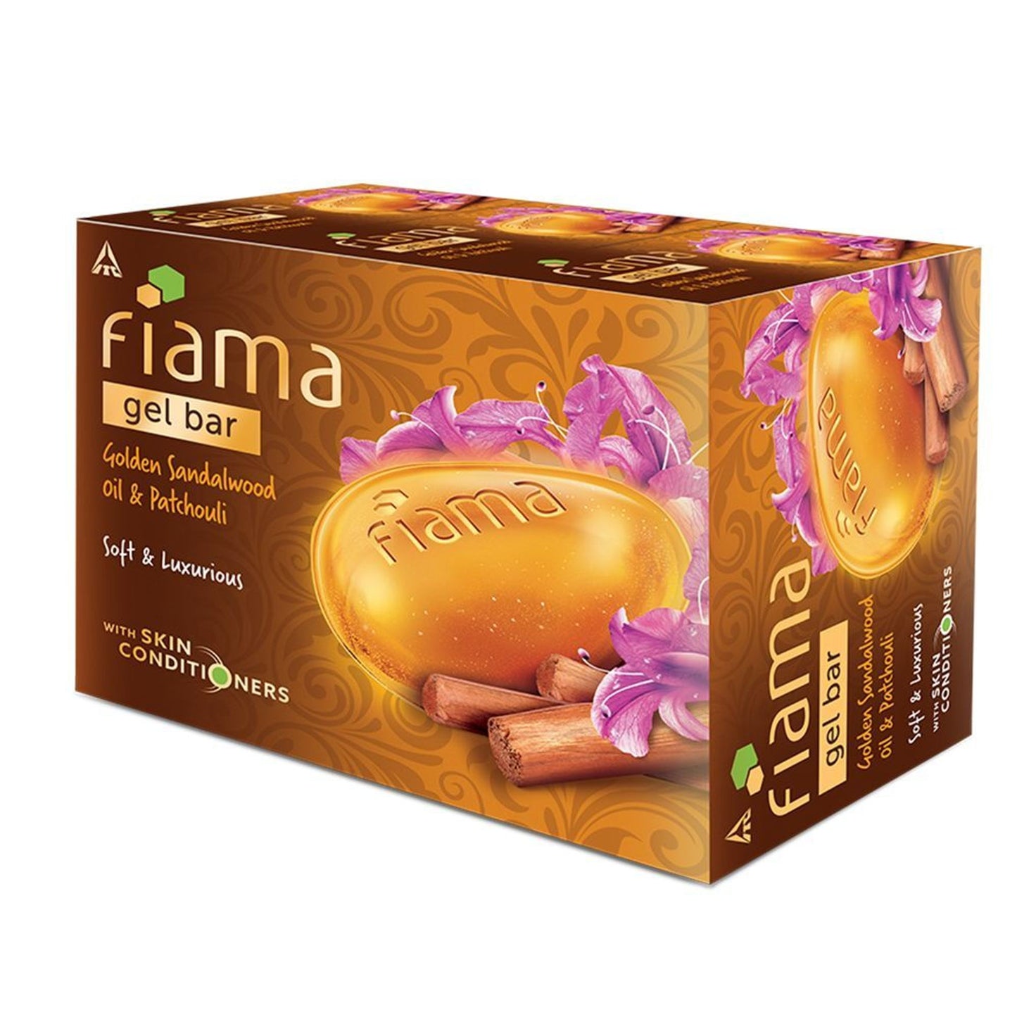 Fiama Golden Sandalwood Oil & Patchouli Gel Bar for Glowing Skin (Pack of 3 Soaps)