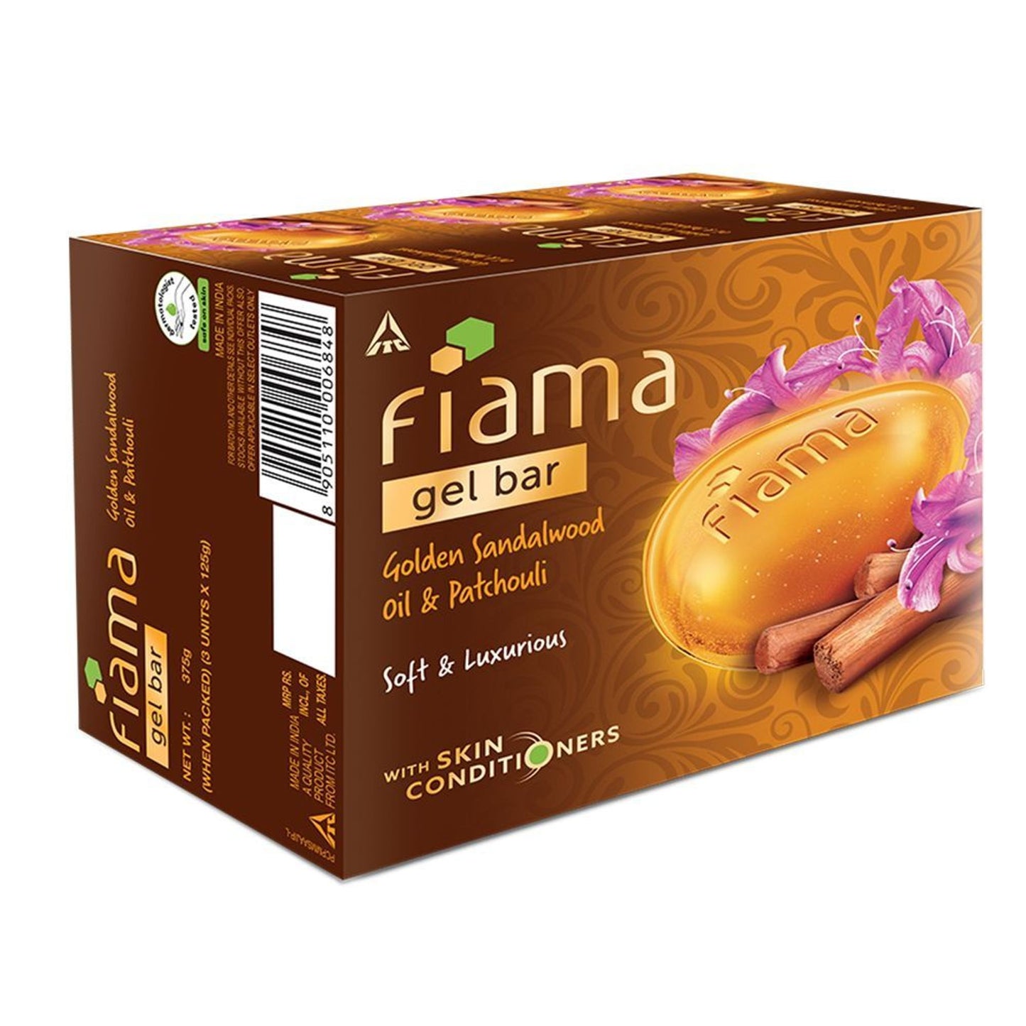 Fiama Golden Sandalwood Oil & Patchouli Gel Bar for Glowing Skin (Pack of 3 Soaps)