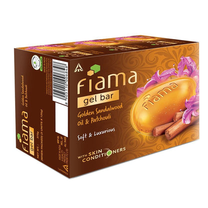 Fiama Golden Sandalwood Oil & Patchouli Gel Bar for Glowing Skin (Pack of 3 Soaps)