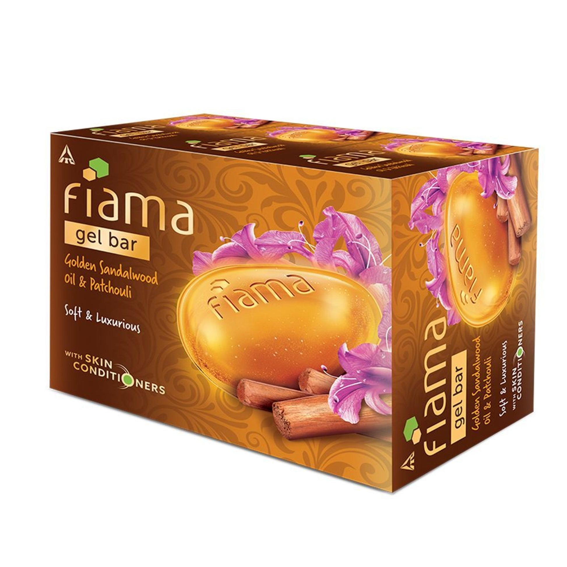 Fiama Golden Sandalwood Oil & Patchouli Gel Bar for Glowing Skin (Pack of 3 Soaps)