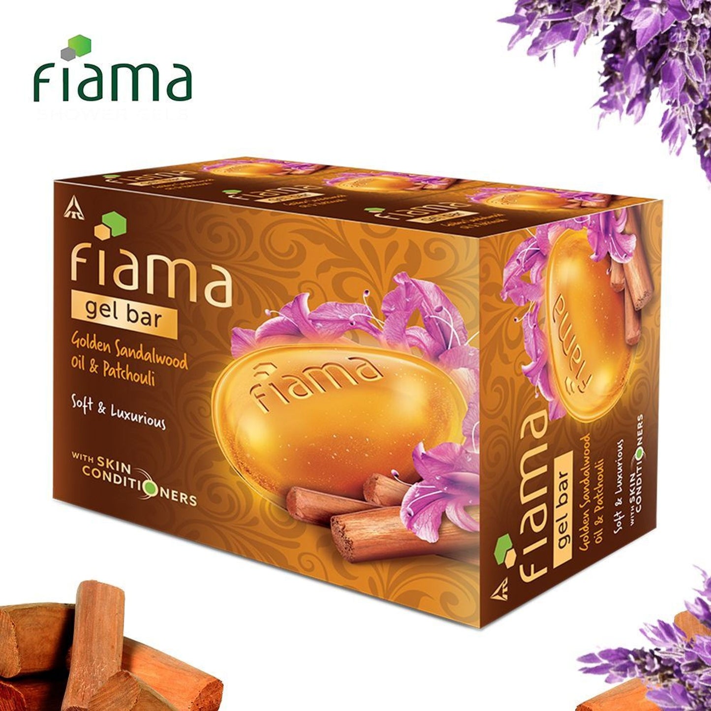 Fiama Golden Sandalwood Oil & Patchouli Gel Bar for Glowing Skin (Pack of 3 Soaps)