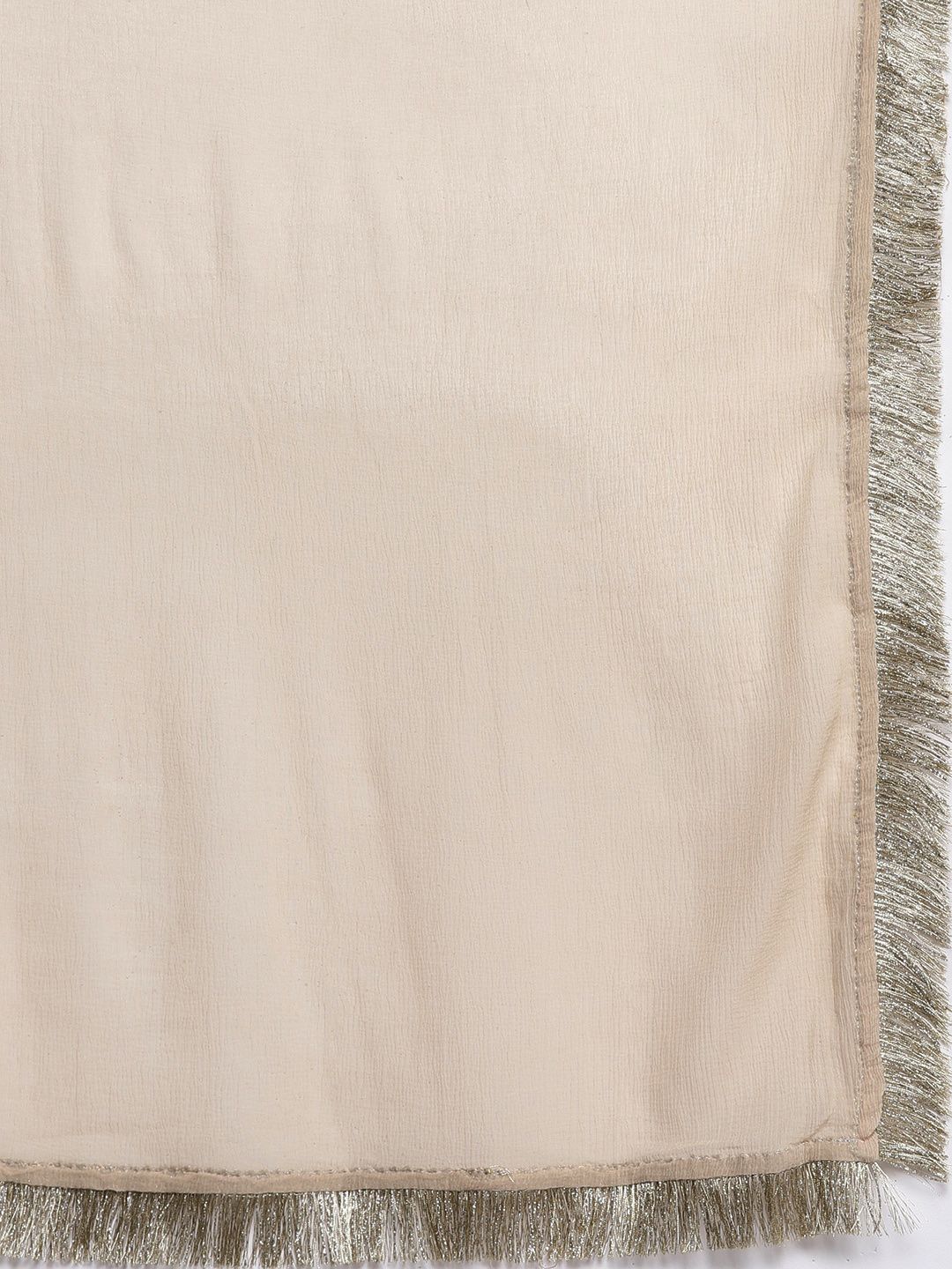 Indyancart VA Women's Beige Sequinned Kurta with Trousers & With Dupatta